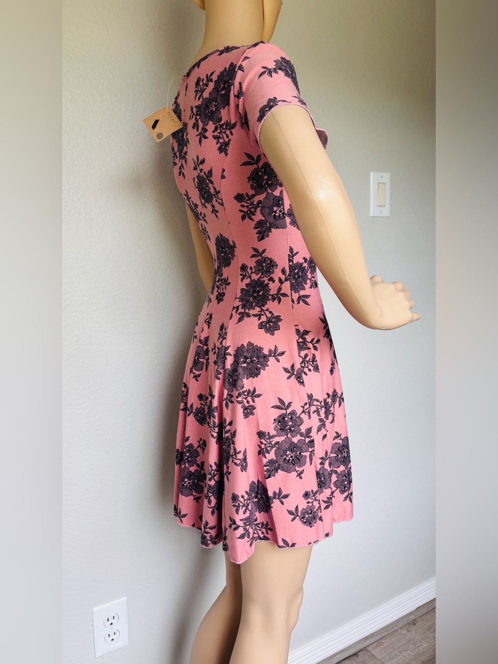 Banana Lemon Pink Floral V-Neck Fit & Flare Mini Dress - Picture 9 of 12